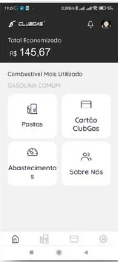 Visão geral da tela inicial do aplicativo de benefícios e descontos em combustível do Clube RB Protege.